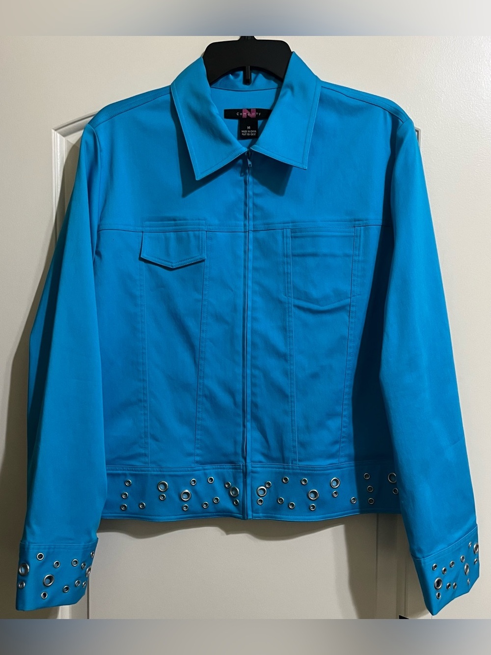 NWT Peter Nygard Women’s Blue Zip Up Silver Grommets Accent Details Jacket 16 - Picture 1 of 7